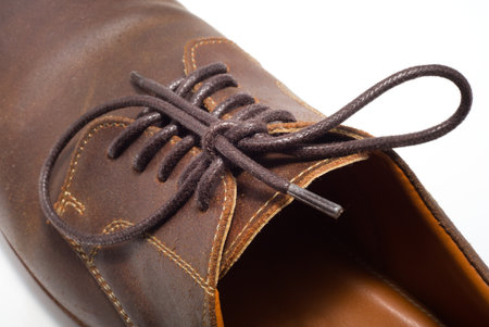 close up of leather shoe lacesの写真素材