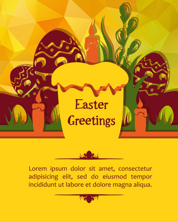 Easter card with space for text cake and eggsのイラスト素材