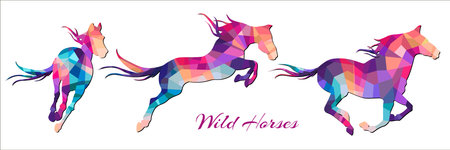 running bright horses set of vector silhouettesのイラスト素材