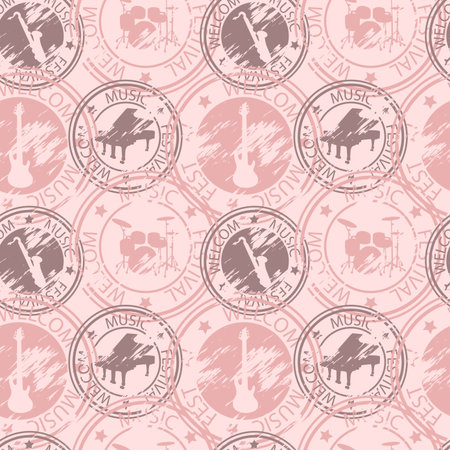 Pattern with a guitar, a saxophone, a contrabass, drums, a pianoのイラスト素材