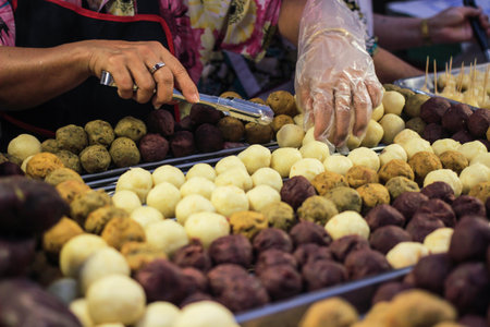 Grilled Sweet Potato Thai Dessert in street food, Thailandの写真素材