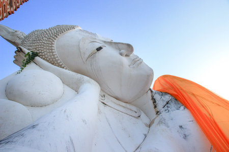Big white buddha in Wat Khun Inthapramun, Ang 
Thong, Thailand.の写真素材
