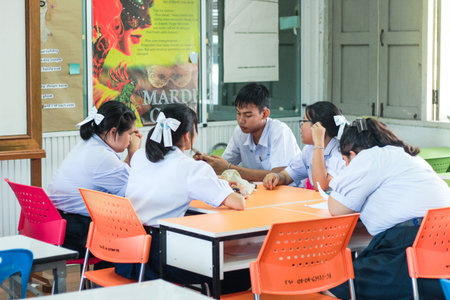 CHONBURI, THAILAND - AUGUST 28, 2017: Group meeting of Thai student for presntation.のeditorial素材