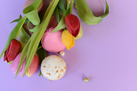Sweet and colourful french macaroons or macaron on backgroundの写真素材