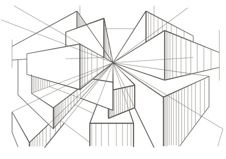 abstract architectural sketch of boxes in perspectiveのイラスト素材