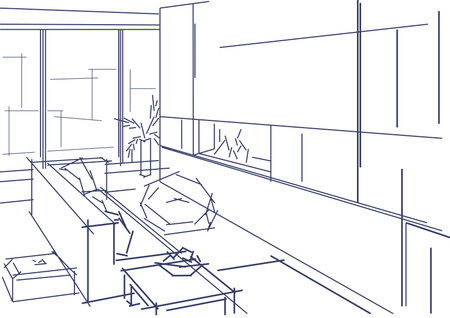 Linear sketch of modern interiorのイラスト素材
