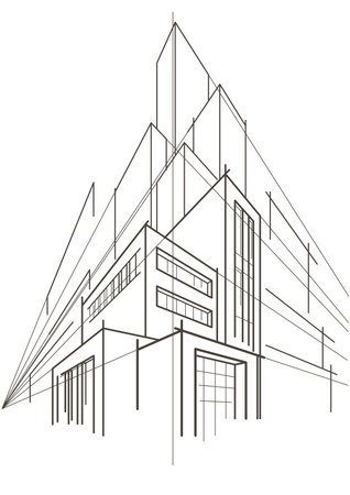 abstract linear sketch of multi-storey buildingのイラスト素材