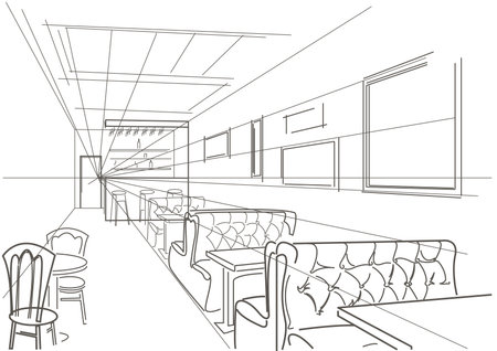 linear interior sketch of cafeのイラスト素材