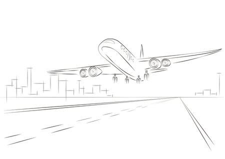linear sketch plane taking offのイラスト素材