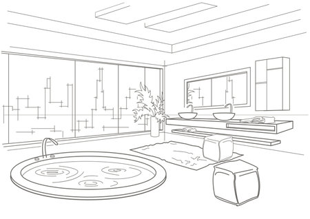 architectural linear sketch bathroom interiorのイラスト素材