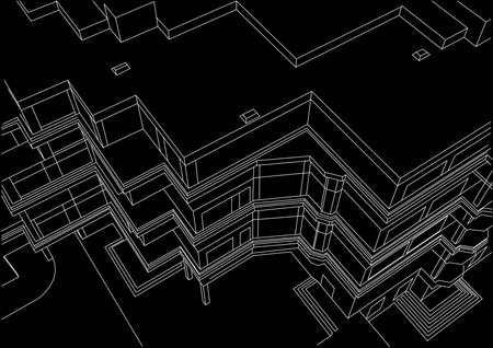architectural linear sketch building on black backgroundのイラスト素材