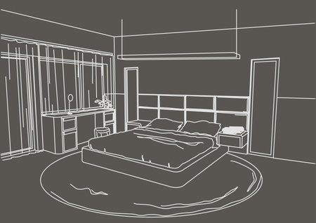 architectural sketch interior of modern bedroom on gray backgroundのイラスト素材