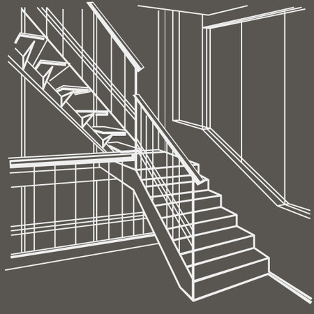 linear sketch interior stairs on gray backgroundのイラスト素材
