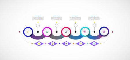 Vector infographic template with number 5 step, integrated circles. Business concept with options. For content, diagram, flowchart, steps, parts, timeline infographics, workflow layout, chart,Vector illustrationのイラスト素材