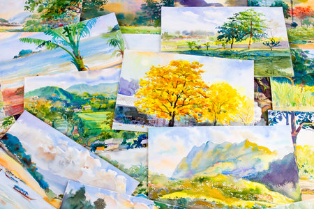 Watercolor paintings art work for the memories take by a photography including memories for use as background illustrations.の写真素材