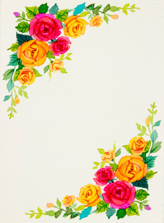 Painting flowers art watercolor pattern original colorful of rose  and emotion in paper white background  postcard congratulationの写真素材