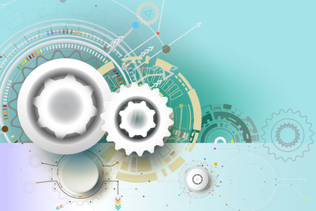 Technology gear wheel engineering on blue color, vector illustration tech digital innovation design colorful on circuit board and engineering digital telecom technology concept. Abstract backgroundのイラスト素材