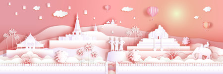 Travel landmark ancient architecture and temple Chiangmai Thailand with tourism Asia, Traveling landmarksのイラスト素材