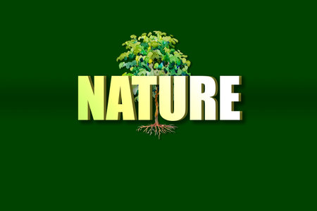 Nature text effect mockup. Watercolor painting of trees forest on green background. Hand painted illustration with typography, brochures, postcard or banners.の写真素材