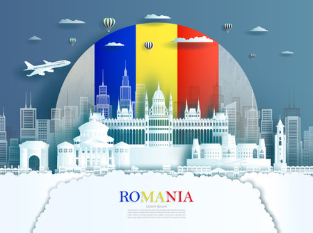 Travel landmarks Finland city with celebration finland independence day in flag background, Tour europe landmark to helsinki with panorama view cityscape popular capital, Origami paper cut style.のイラスト素材