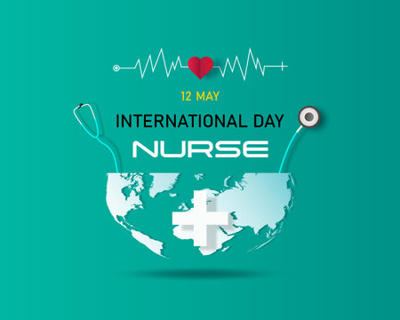 Happy international nurses day symbol Headphones and pulses with world map background. 12 May with symbol and icon design. Vector illustration template  thank you week of international nurse day.のイラスト素材