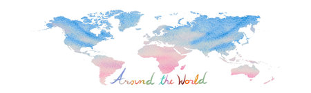 World map in watercolor style. Watercolor wallpaper paintings illustration on white background,...