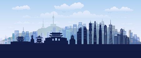 Travel landmarks Korea with architecture background, South Korea Day Anniversary celebration independence and Tour Asia landmark to seoul with panorama view popular capital in origami paper cut.のイラスト素材