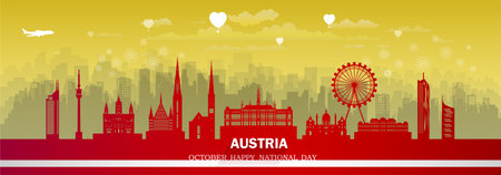 Travel landmarks Austria with silhouette architecture background, Austria republic day anniversary celebration and tour architecture landmark to vienna with panorama view popular capital.のイラスト素材