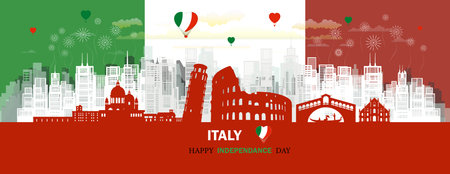 Travel landmarks anniversary Italy day with silhouette architecture background, Italy republic day anniversary celebration and tour architecture landmark to rome with panorama view popular capital.のイラスト素材
