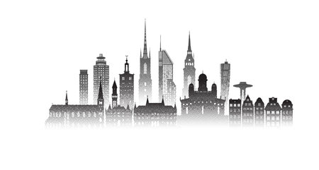 Travel architecture silhouette in Sweden, stockholm, scandinavia with Black halftone style. Tour Sweden architectural building famous landmarks of Europe. Black and white Halftone effect.のイラスト素材