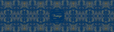 Pattern vintage seamless luxury gold oriental in blue background, Abstract pattern dark blue background. Vintage decorative chakra curve elements. Islamic, Arabic, Indian, ottoman motifs, asia.のイラスト素材