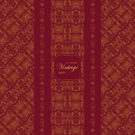 Pattern vintage seamless luxury gold oriental in red background, Pattern art deco, Art nouveau golden red elegant. Pattern wallpaper background. Vintage decorative Art deco curve elements.のイラスト素材