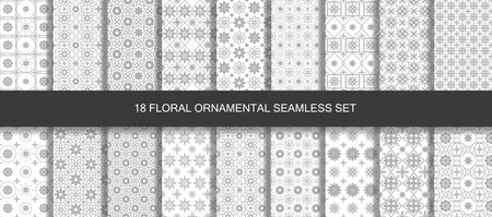 Oriental patterns seamless vintage 18 set in gray, Asia of India, Turkish, Persia, Arabic and Ottoman decorative background. Arabic ornaments. Patterns, backgrounds and wallpapers for your design.のイラスト素材