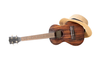 Ukulele and basketry hats are personal items that are popularly used when visiting the beach.の写真素材