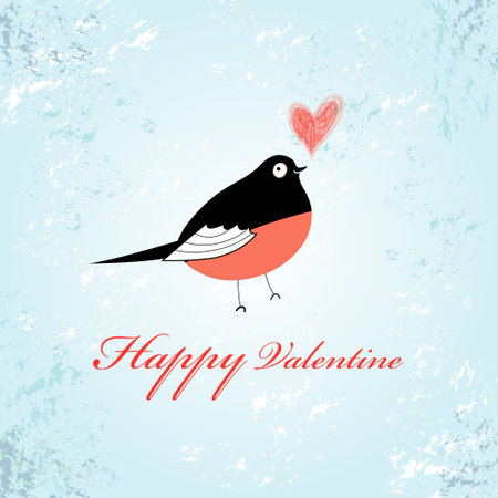 funny little love bird on a blue textural backgroundのイラスト素材