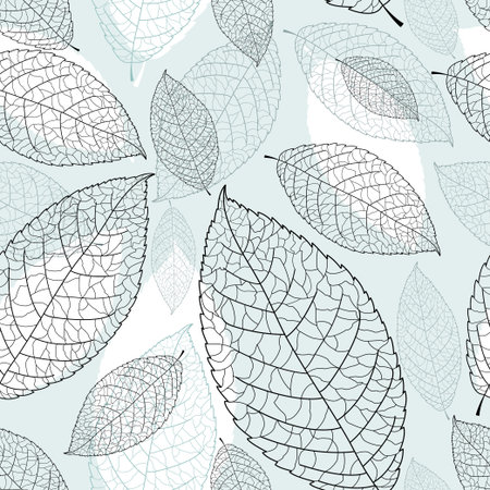 beautiful seamless graphic pattern of leaves on a blue backgroundのイラスト素材