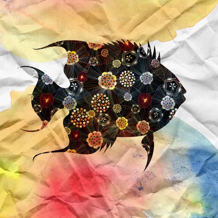 beautiful dark ornamental fish watercolor soft backgroundの写真素材