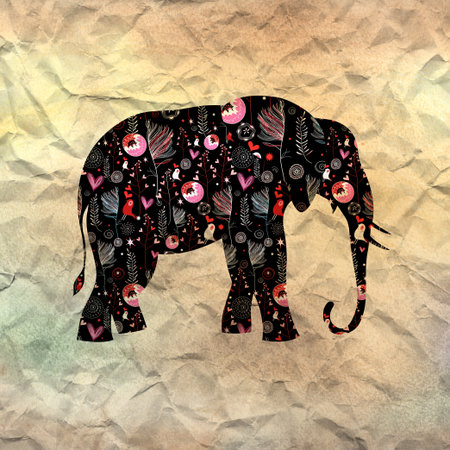 beautiful ornamental elephant on textural backgroundの写真素材