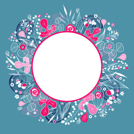 beautiful floral background with frame for text on a blue backgroundのイラスト素材