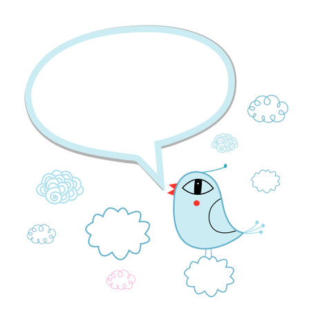 talking blue bird with bubble for textのイラスト素材