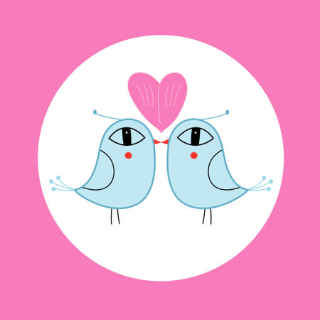 blue love birds with hearts on a pink backgroundのイラスト素材