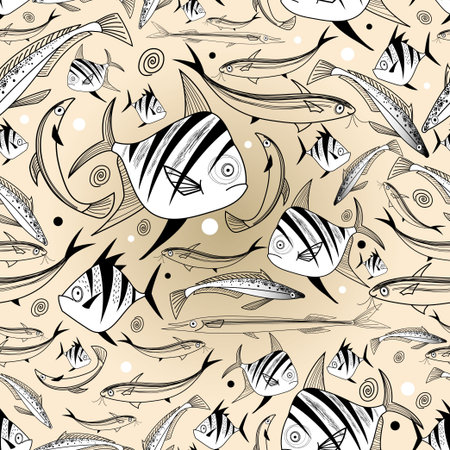 Graphic seamless pattern with beautiful fishのイラスト素材