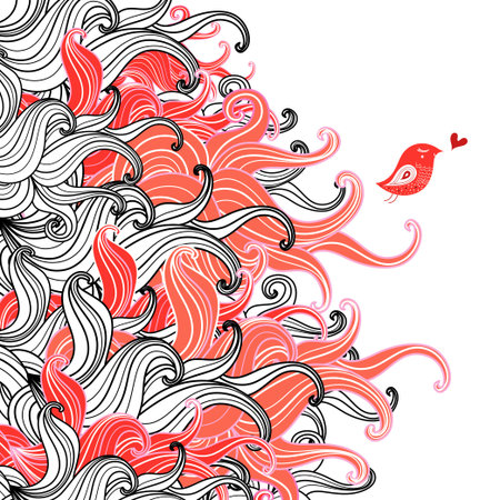Graphic floral pattern with beautiful love birdのイラスト素材
