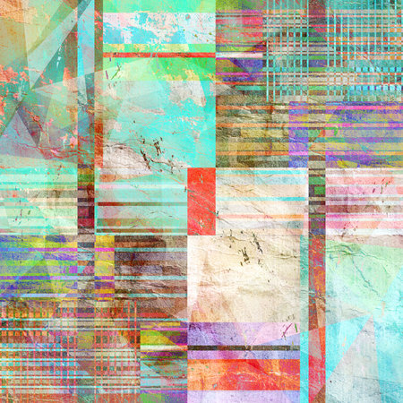 bright abstract geometric background with different elements on crumpled paper