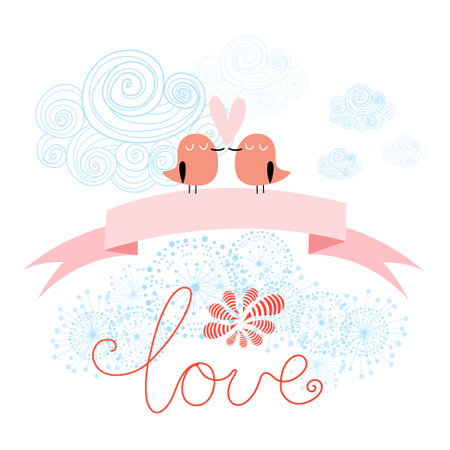 greeting card with birds for Valentineのイラスト素材