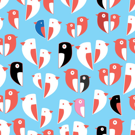 Bright seamless pattern of birds on a blue backgroundのイラスト素材