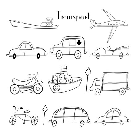 graphic illustration of different transport on a white backgroundのイラスト素材