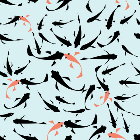 Seamless graphic pattern of small fish on a blue backgroundのイラスト素材
