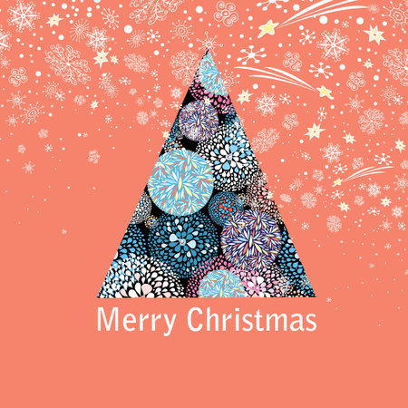 Bright new year card with ornamental fir tree on red background
のイラスト素材