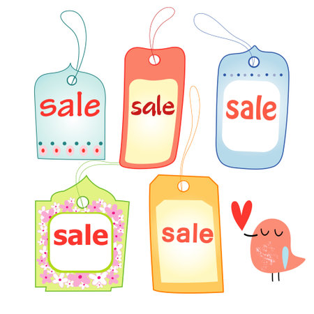 bright multicolored shoplifting tags with the sale of a white backgroundのイラスト素材